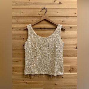 Vintage Fully Beaded Sequin Size Medium Lined Wool Cropped Tank Top